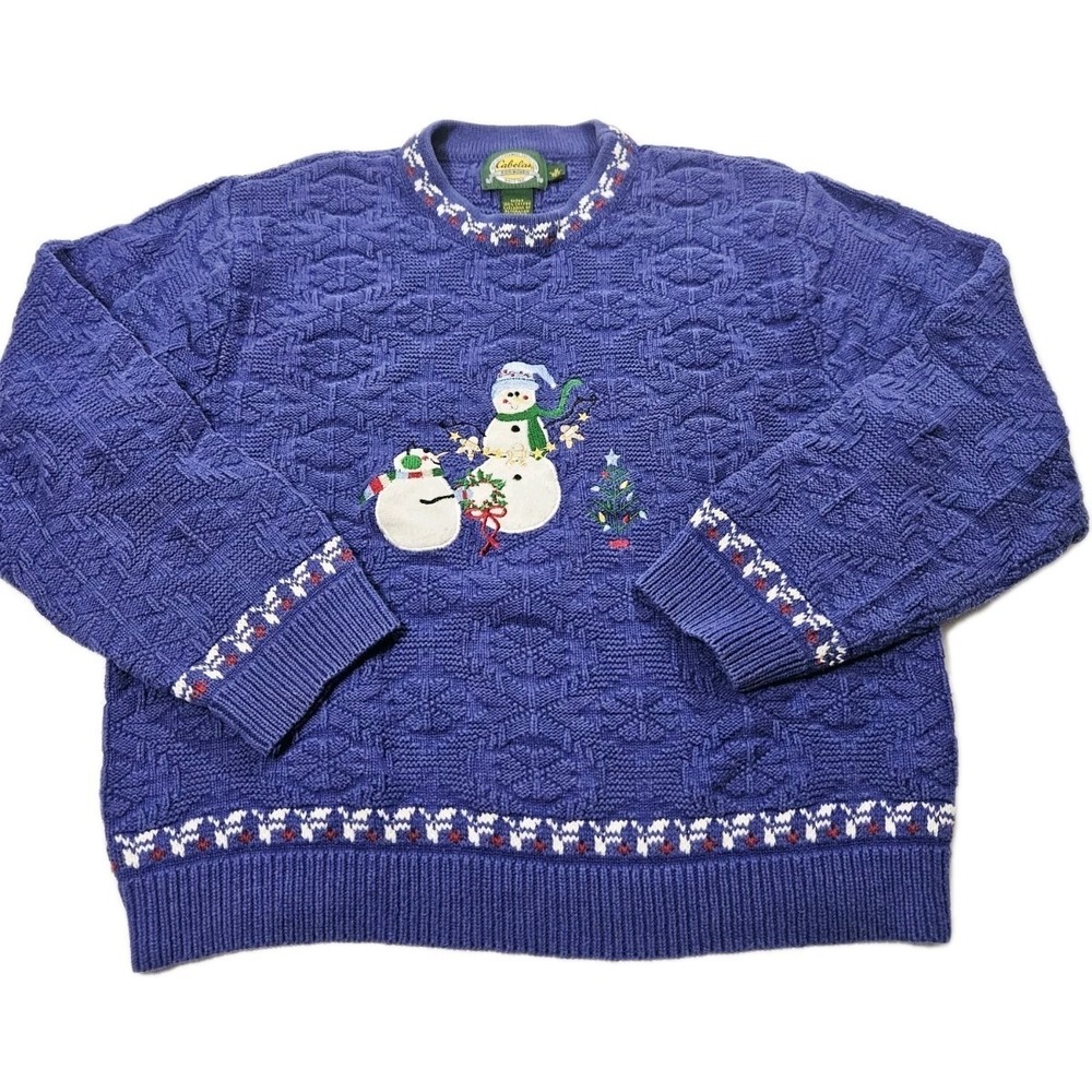 Deadstock Vtg 90s Cabelas Womens Medium Snowflake Christmas Snowman Knit Sweater